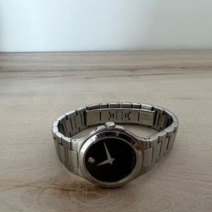 Womens Authentic Swiss Movado Olympian Stainless Black Museum Dial Watch